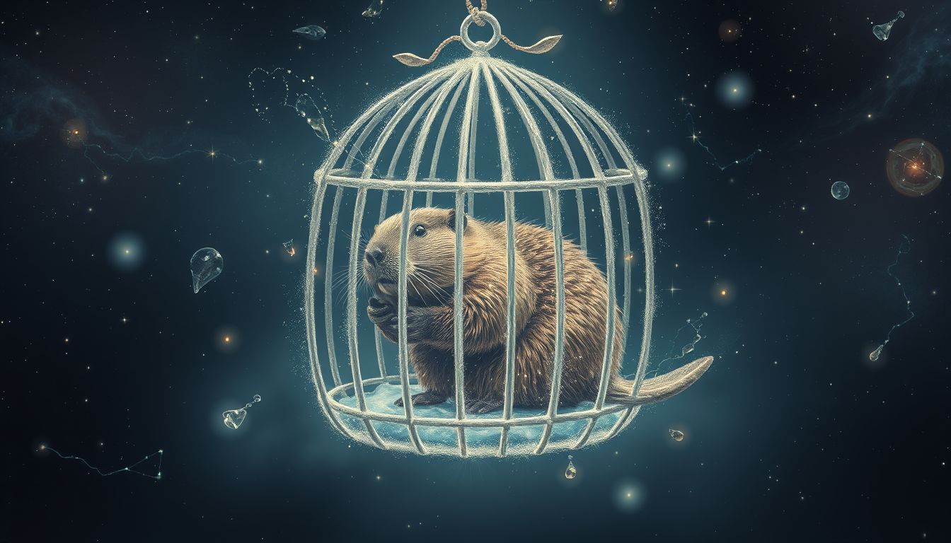Ein im Zoo gefangener Biber symbolisiert Sehnsucht nach Freiheit.