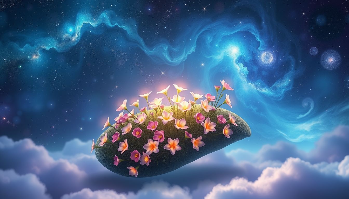 Ein ungewöhnlich geformtes Blumenbeet symbolisiert kreative Lebenswege im Traum.