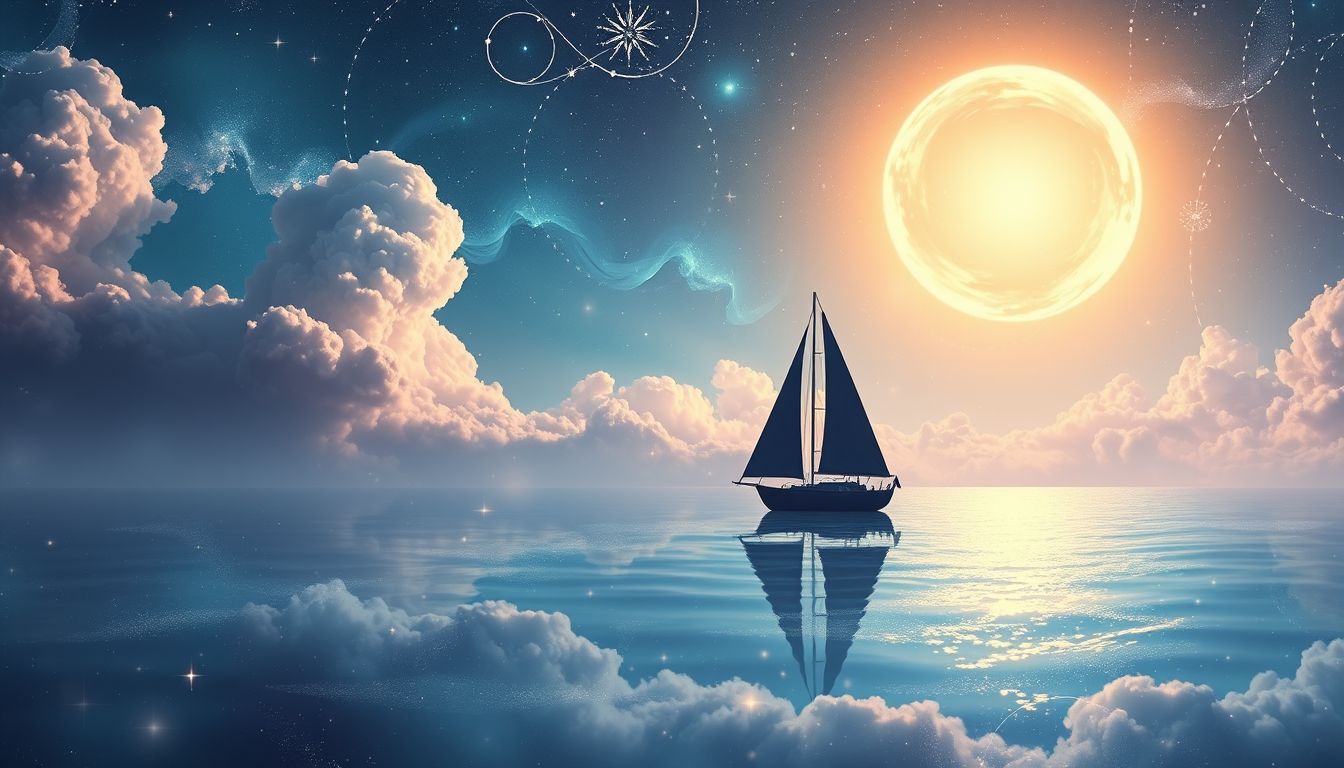 Ein Einmastsegler am Horizont symbolisiert neue Abenteuer und Ziele.