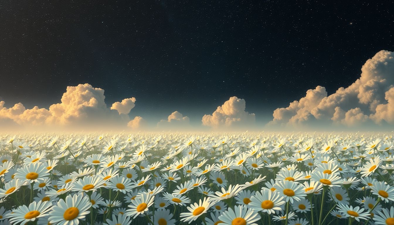 Ein Feld voller Gänseblumen symbolisiert Unschuld und neue Anfänge.