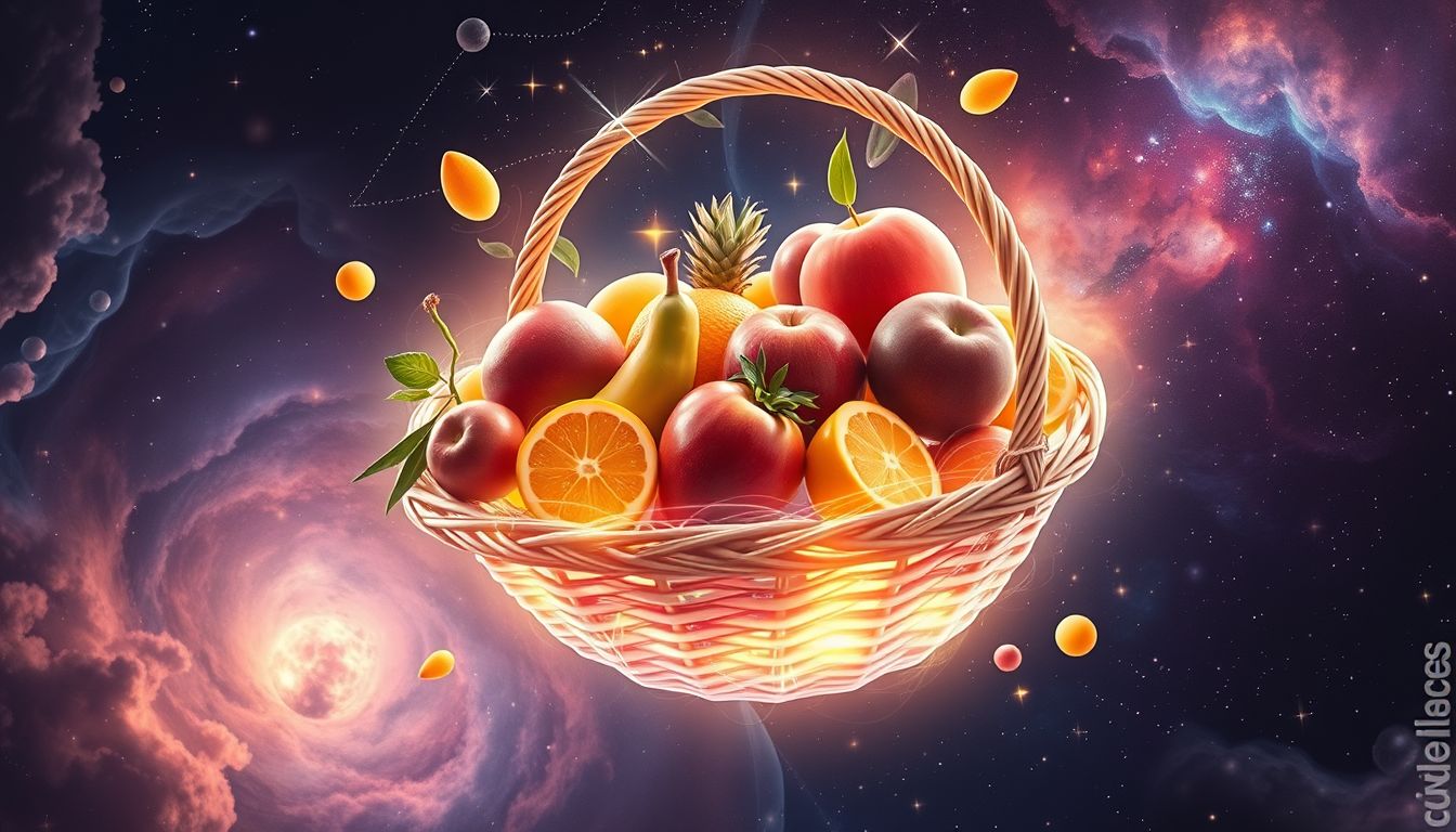 Ein Geschenkkorb exotischer Früchte symbolisiert Neugier und Abenteuerlust.