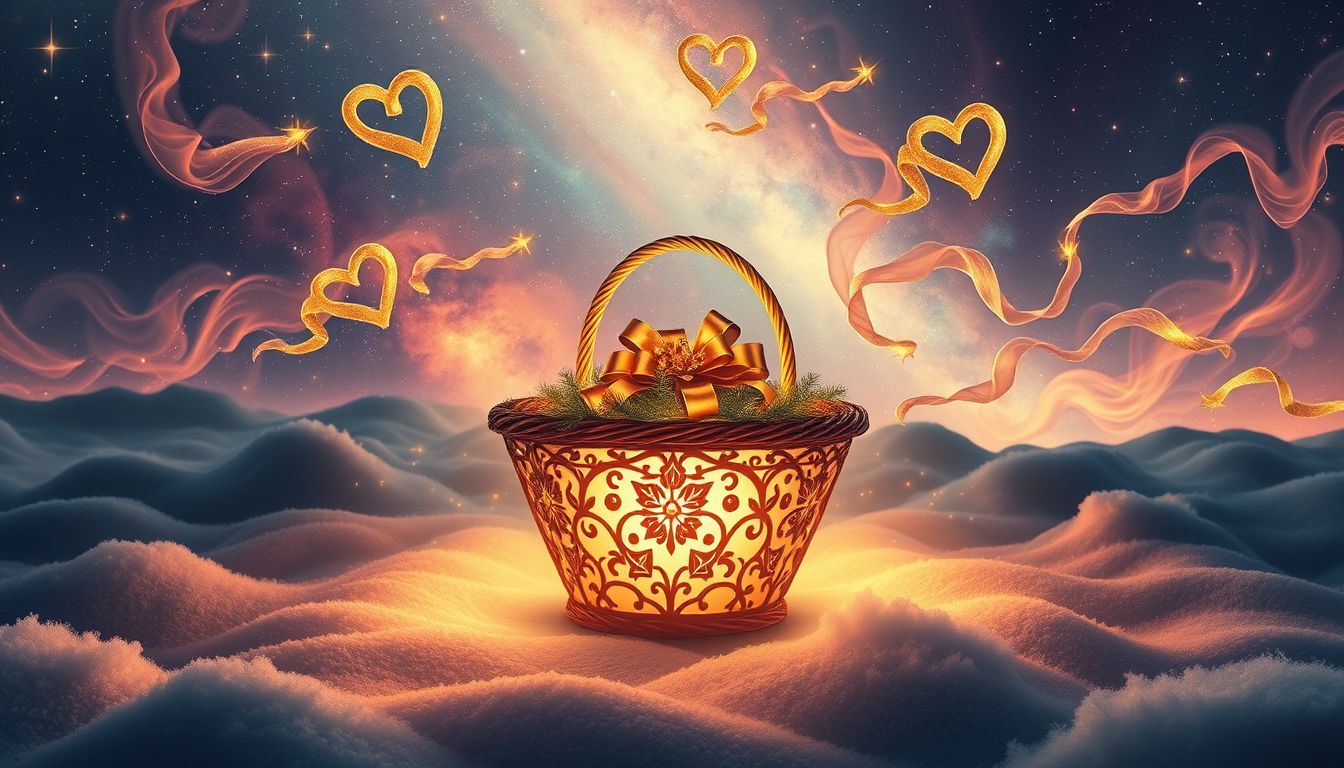 Ein Geschenkkorb symbolisiert familiäre Verbundenheit und liebevolles Geben.