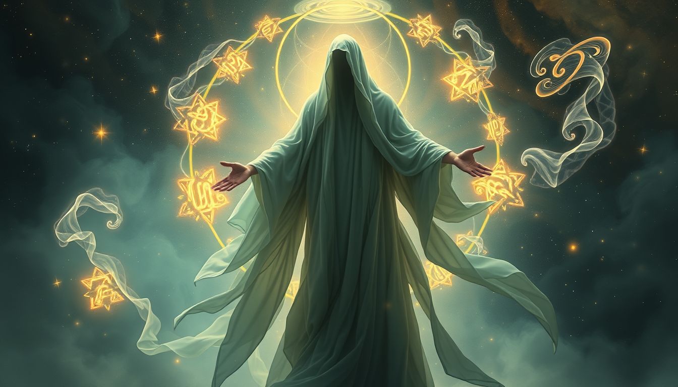 Ein Hellseher mit Runen im Traum symbolisiert verborgenes Wissen.