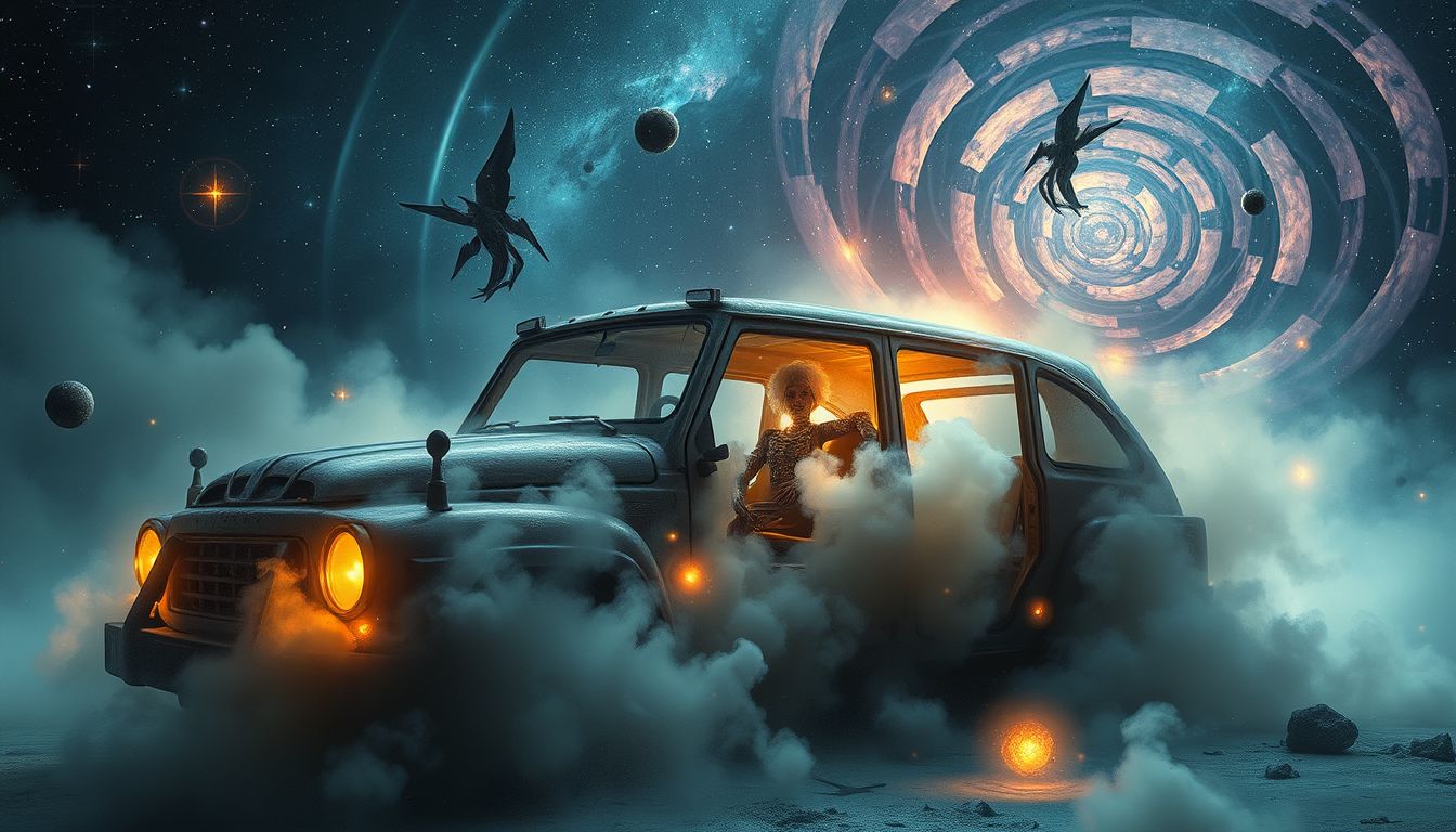 Ein verfallener Motorwagen symbolisiert oft innere Konflikte und Vernachlässigung.