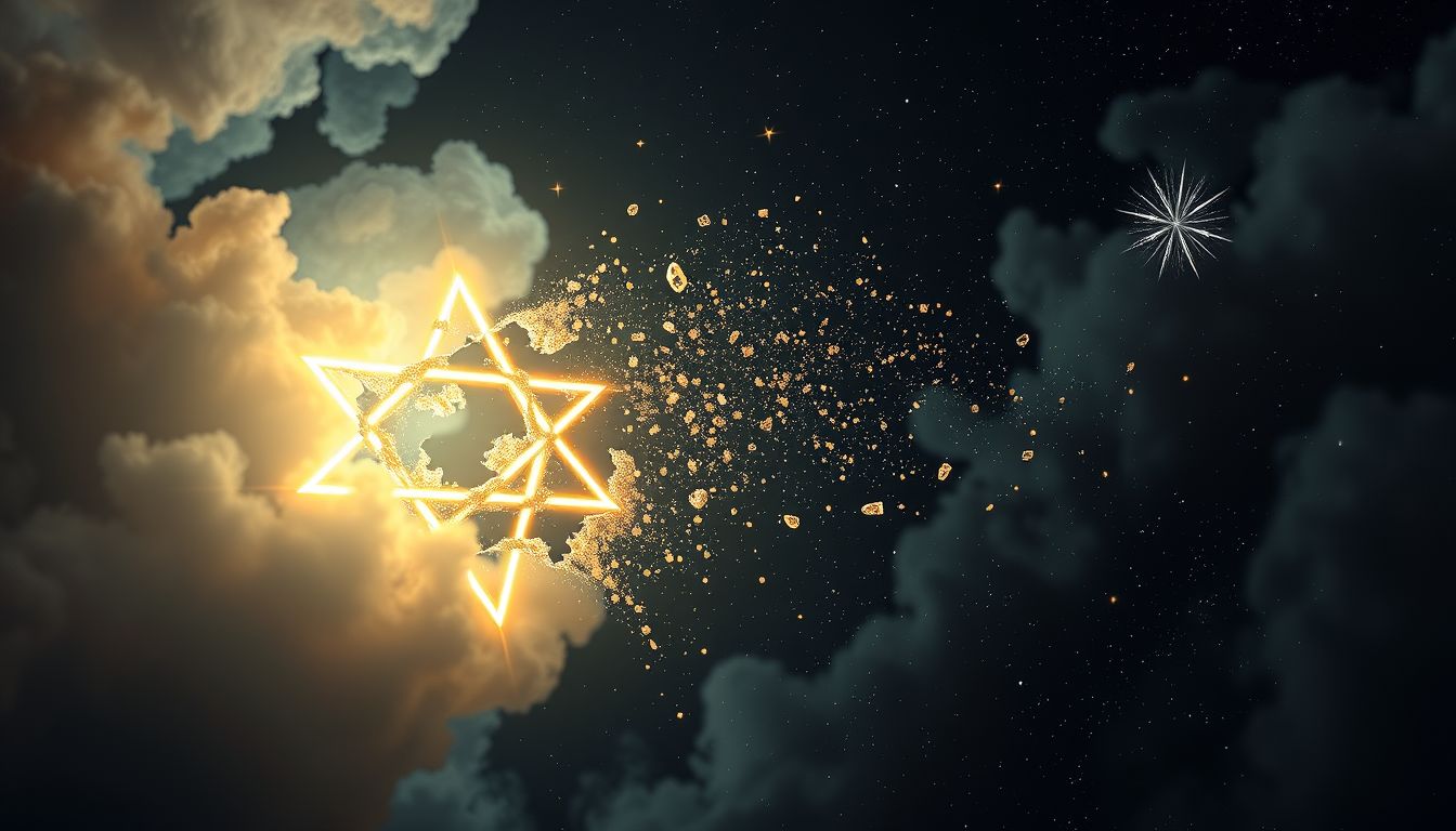 Ein beschädigtes Hexagramm symbolisiert innere Konflikte und Wandel.