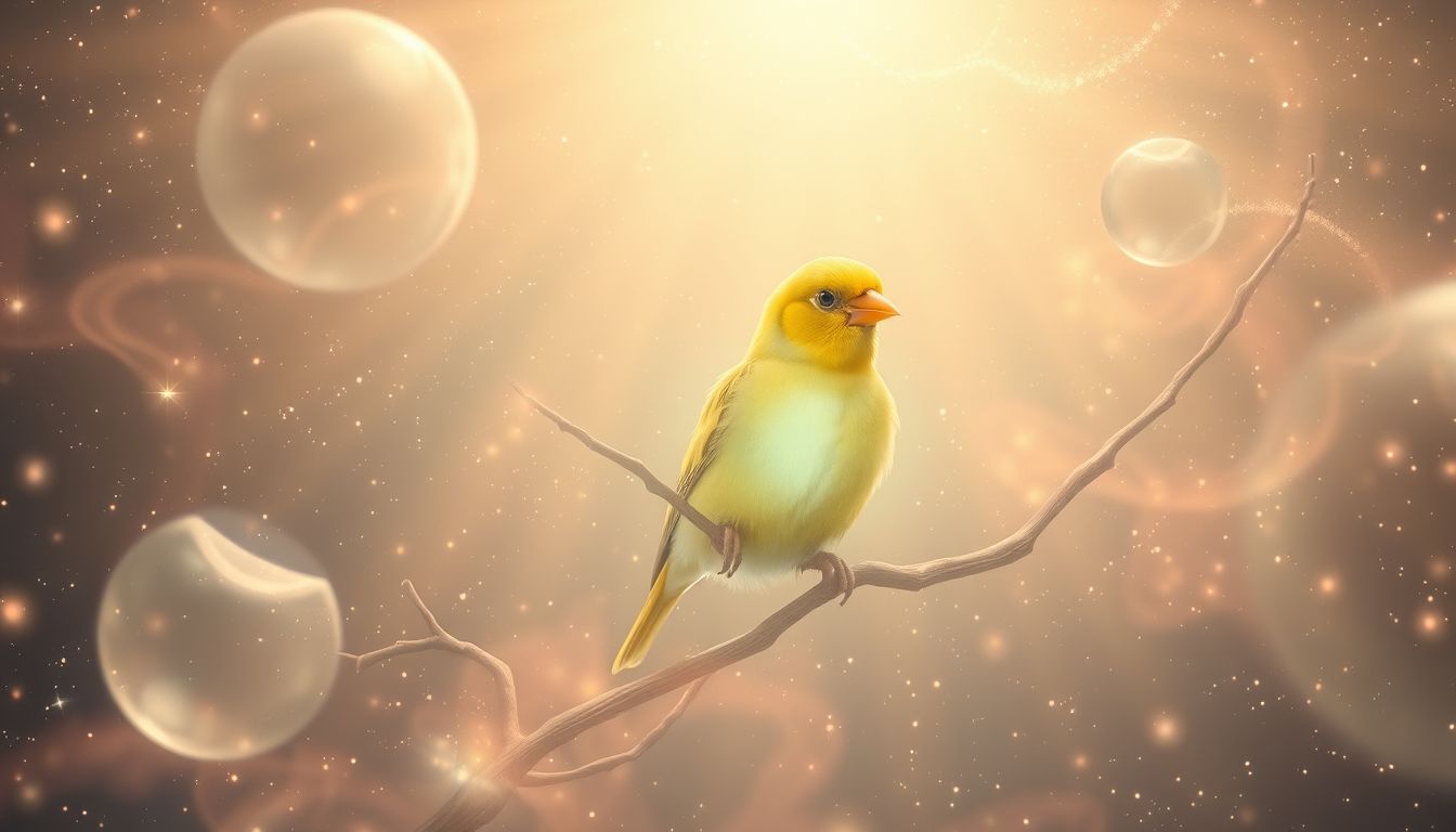 Ein Kanarienvogel im hellen Raum symbolisiert Freiheit und Freude.