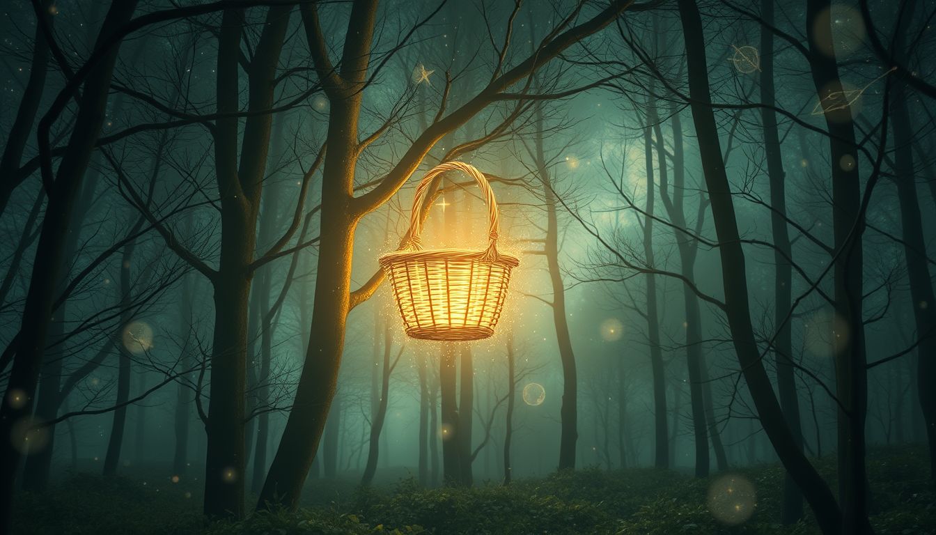 Ein Korb im Wald symbolisiert meist innere Ruhe und Selbstfindung.