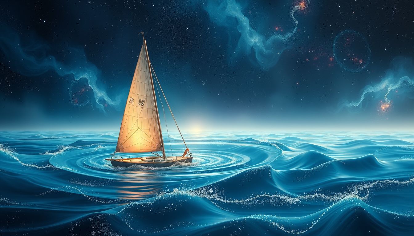 Ein sinkendes Segelboot symbolisiert Verlust von Kontrolle und Orientierung.