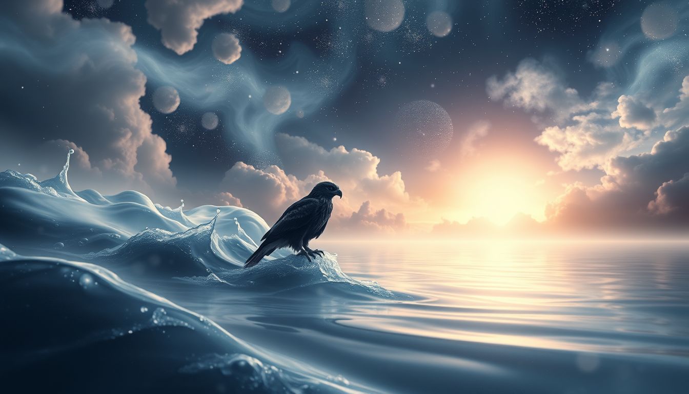 Ein Sperber am Wasser symbolisiert emotionale Reinigung und innere Klarheit.