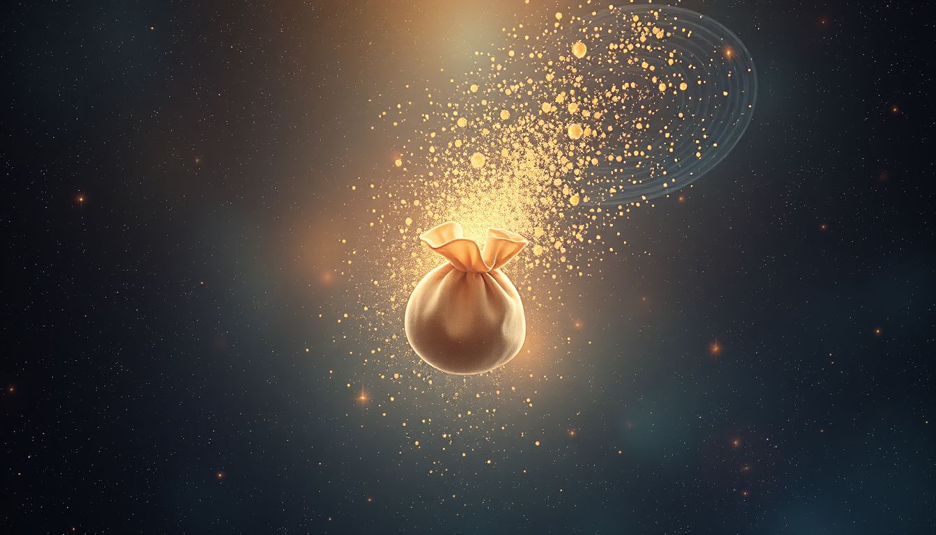 Ein löchriger Tabakbeutel symbolisiert verlorene Chancen und Leere.