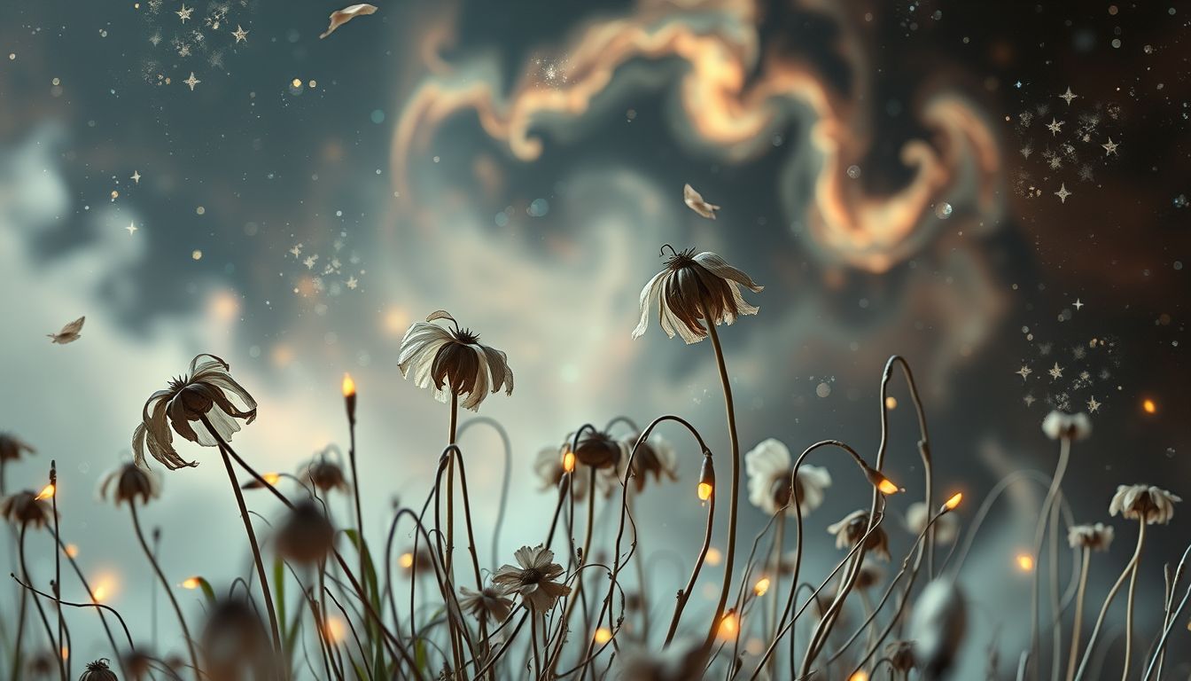 Ein verwelktes Blumenbeet symbolisiert oft emotionale Erschöpfung oder Verlust.