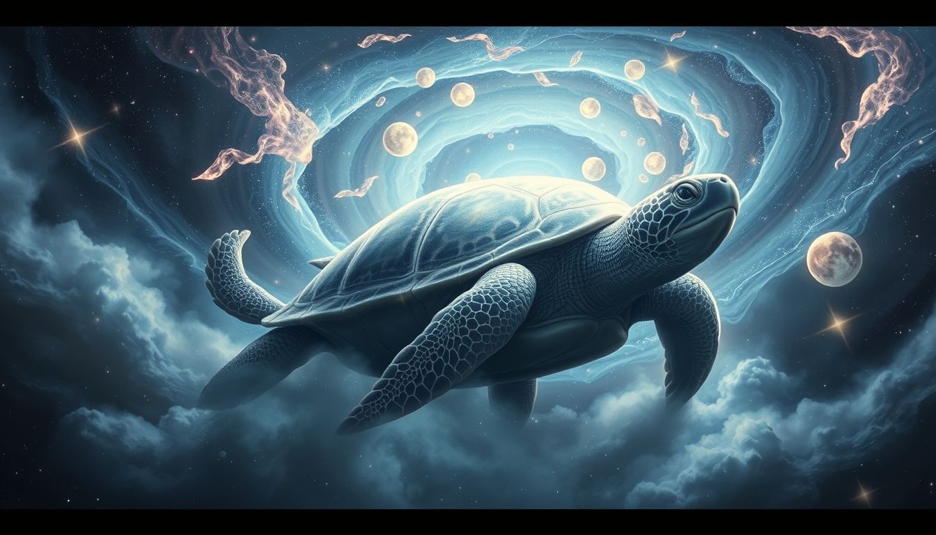 Große Schildkröten symbolisieren Kraft, Geduld und Überwindung von Hindernissen.