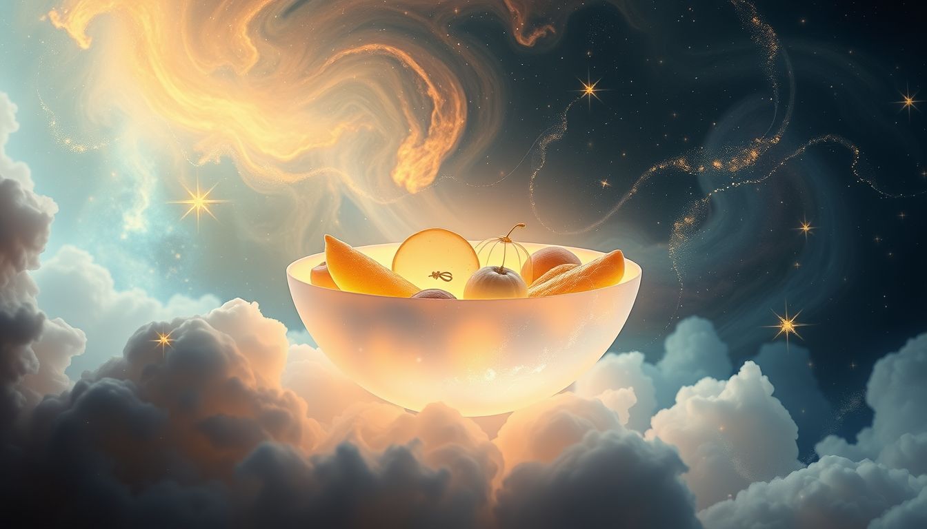 Eine Spendenschale mit Essen symbolisiert bevorstehende Unterstützung und Fülle.