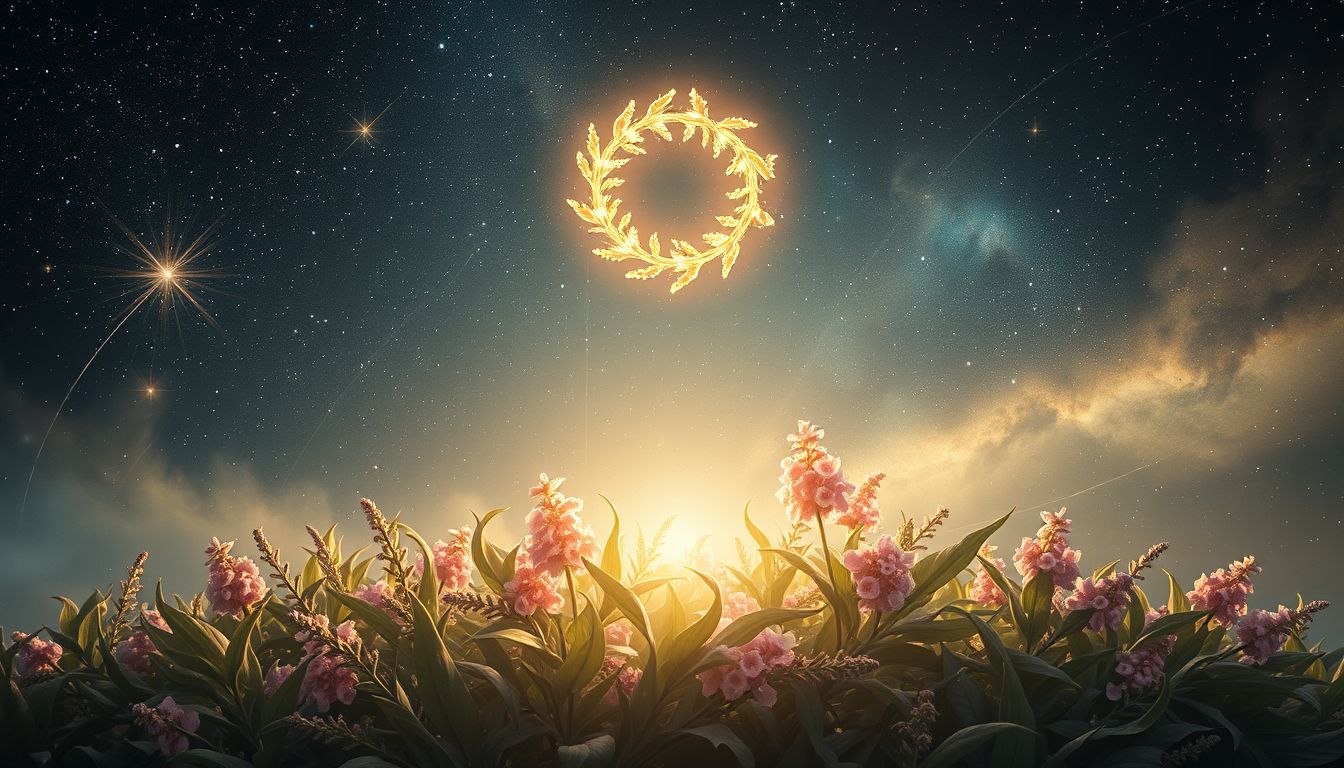 Im Garten wächst Myrtenkranz als Symbol für Glück und Liebe.