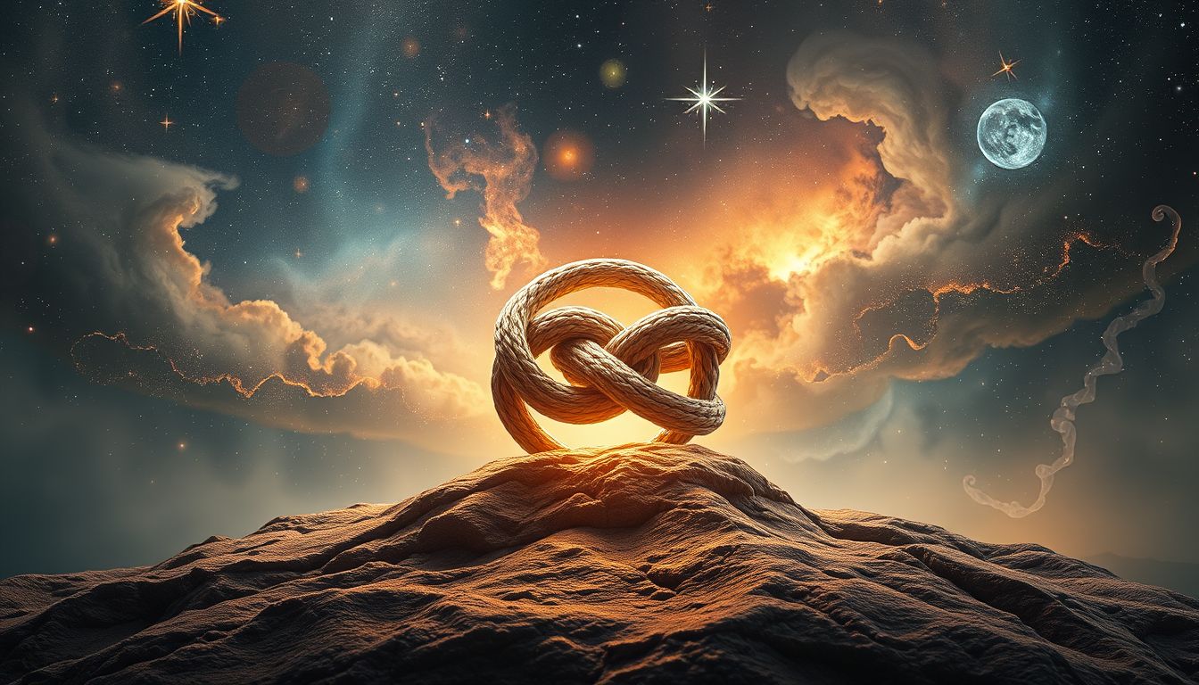 Ein mystischer Knoten in der Erde symbolisiert verborgene Lebensverbindungen.