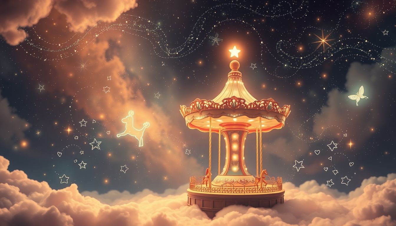 Das Karussell symbolisiert Kindheitsfreude und zyklische Lebenswege.