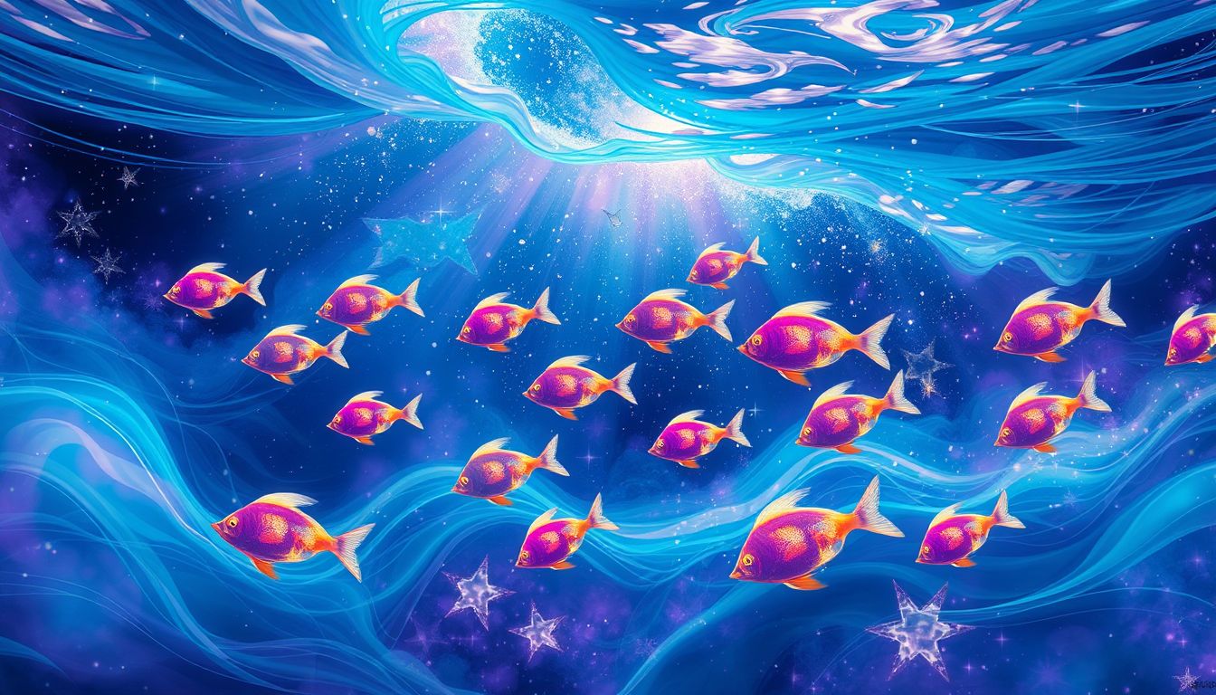 Eine lebhafte Fischpartie symbolisiert Wohlstand und positive Lebensenergie.