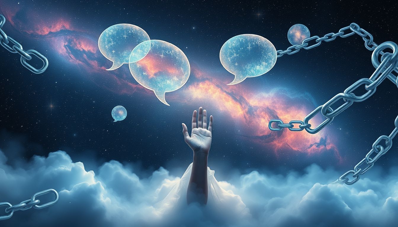 Unterbrochenes Plaudern symbolisiert oft unterdrückte Stimme und Ohnmacht.