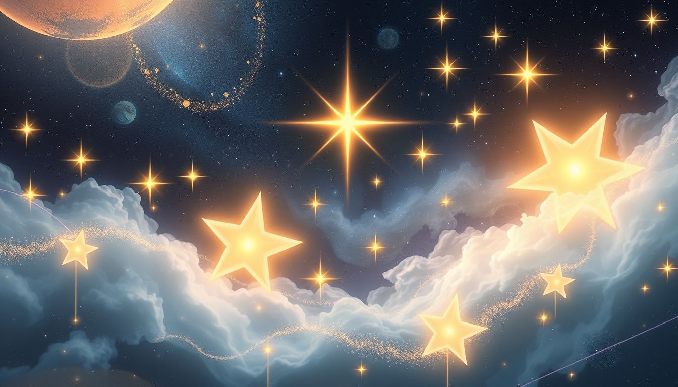 Schimmernde Sterne symbolisieren spirituelle Führung und innere Hoffnung.