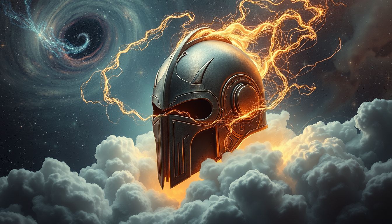 Der Stahlhelm symbolisiert oft verborgene Aggression und Kampfbereitschaft.
