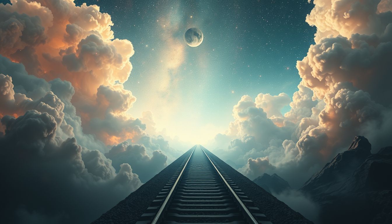 Ein unendlich langer Bahndamm symbolisiert endlose Lebenswege und Herausforderungen.
