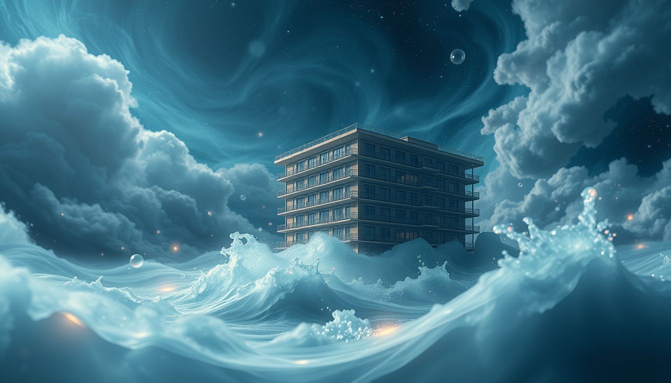 Ein überflutetes Mietshaus symbolisiert emotionale Überforderung im Traum.