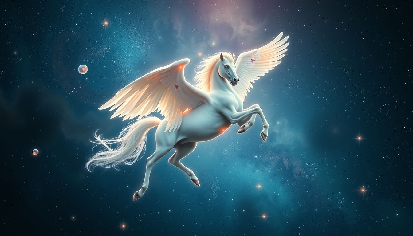 Ein verletzter Pegasus symbolisiert innere Schwäche und geheilte Wunden.