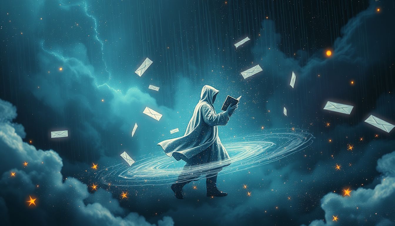 Ein Postbote bei schlechtem Wetter symbolisiert Durchhaltevermögen und Zuverlässigkeit.