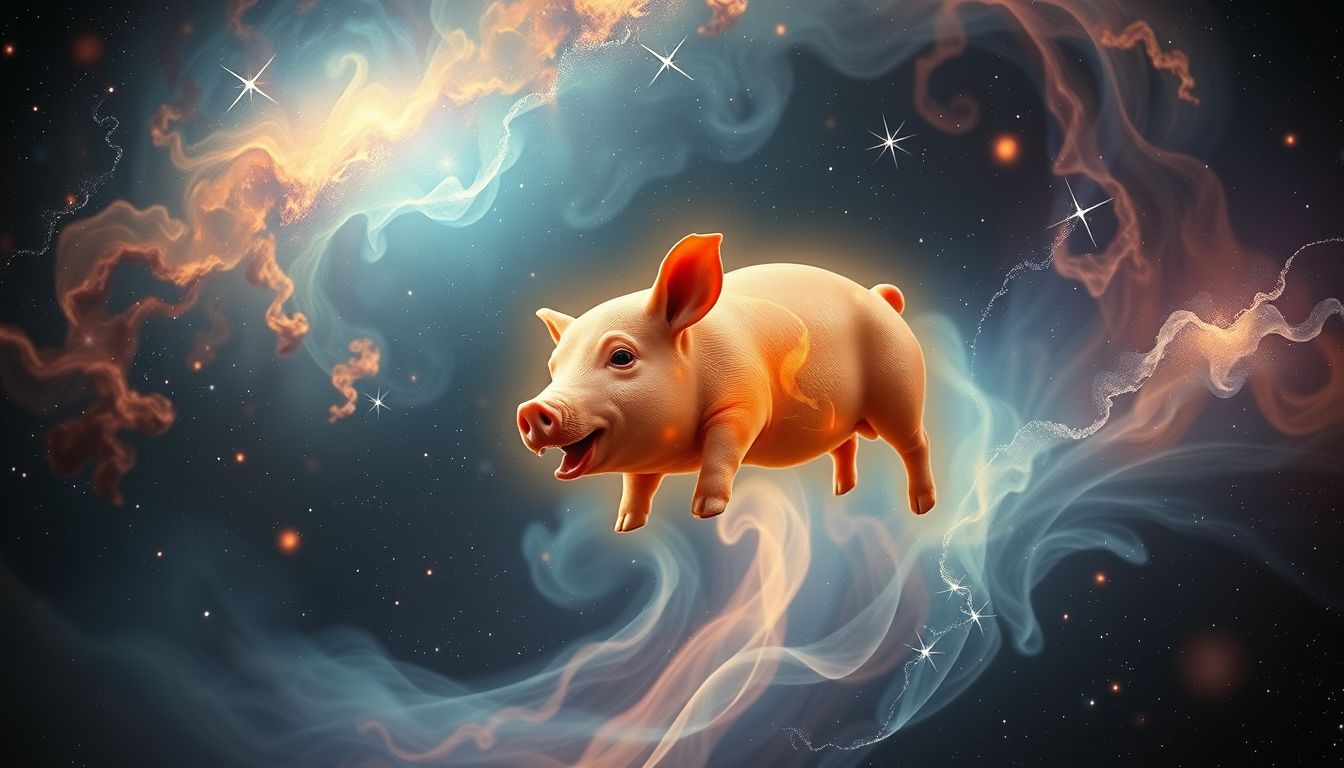 Ein sprechender Schweinebraten symbolisiert innere Konflikte und Selbstausdruck.