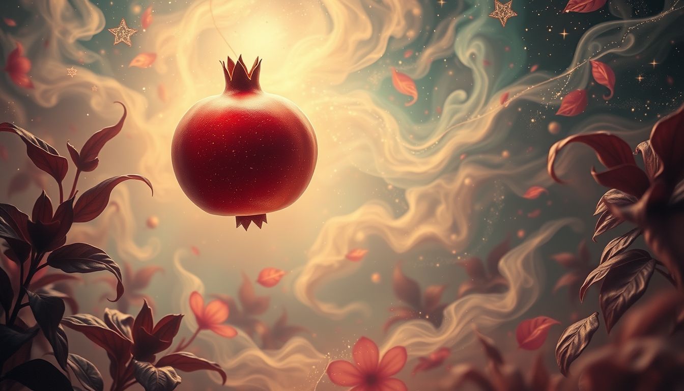 Ein Granatapfel im Garten symbolisiert Fruchtbarkeit und Wachstum.