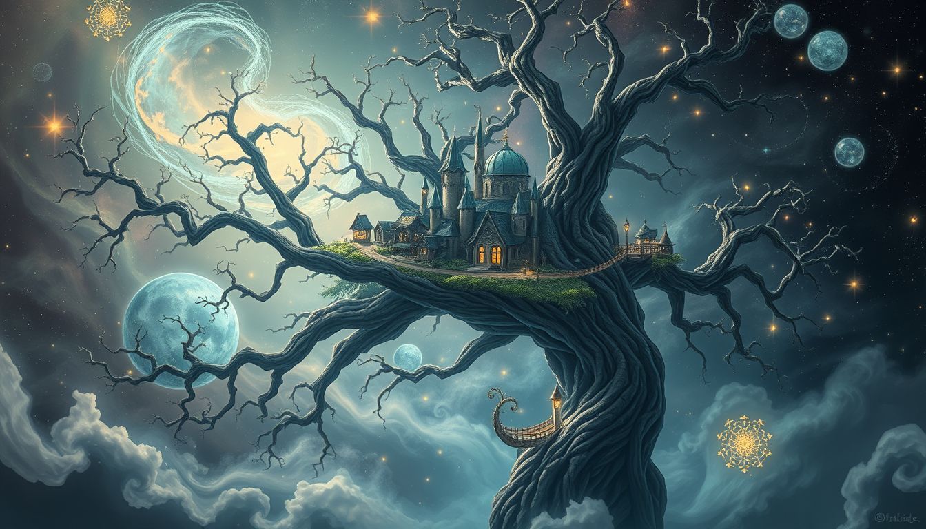 Eine Zwergenstadt im Baum symbolisiert verborgene Kreativität und Wunder.
