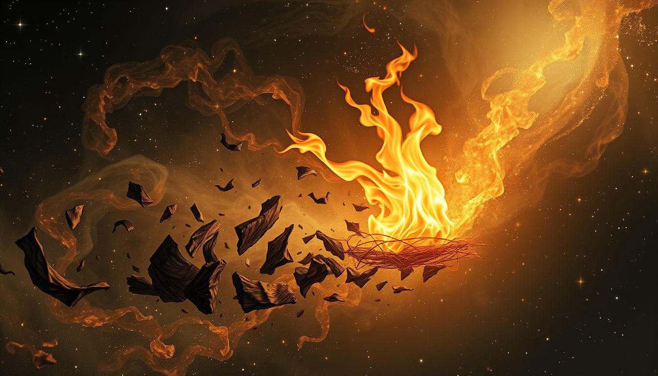 Feuer in Kohlenzeichnungen symbolisiert Transformation und kreative Energie.