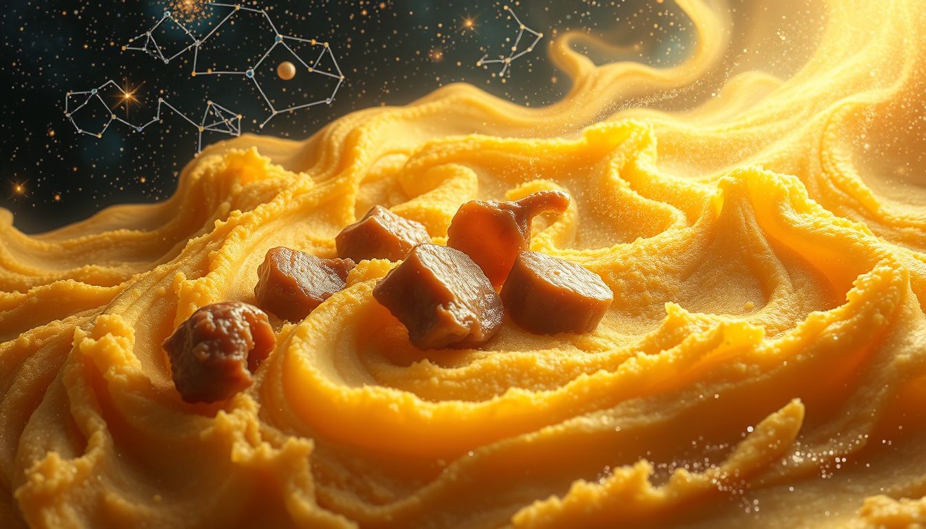 Traum 14: Maisbrei mit Fleisch symbolisiert Wohlstand und Familienzusammenhalt.