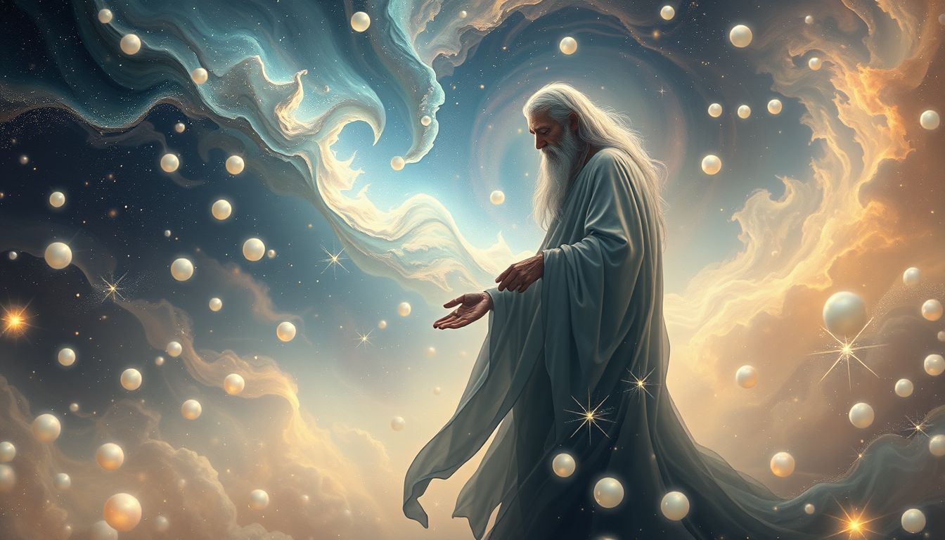 Ein alter Perlenfischer symbolisiert Weisheit und verborgene Schätze.