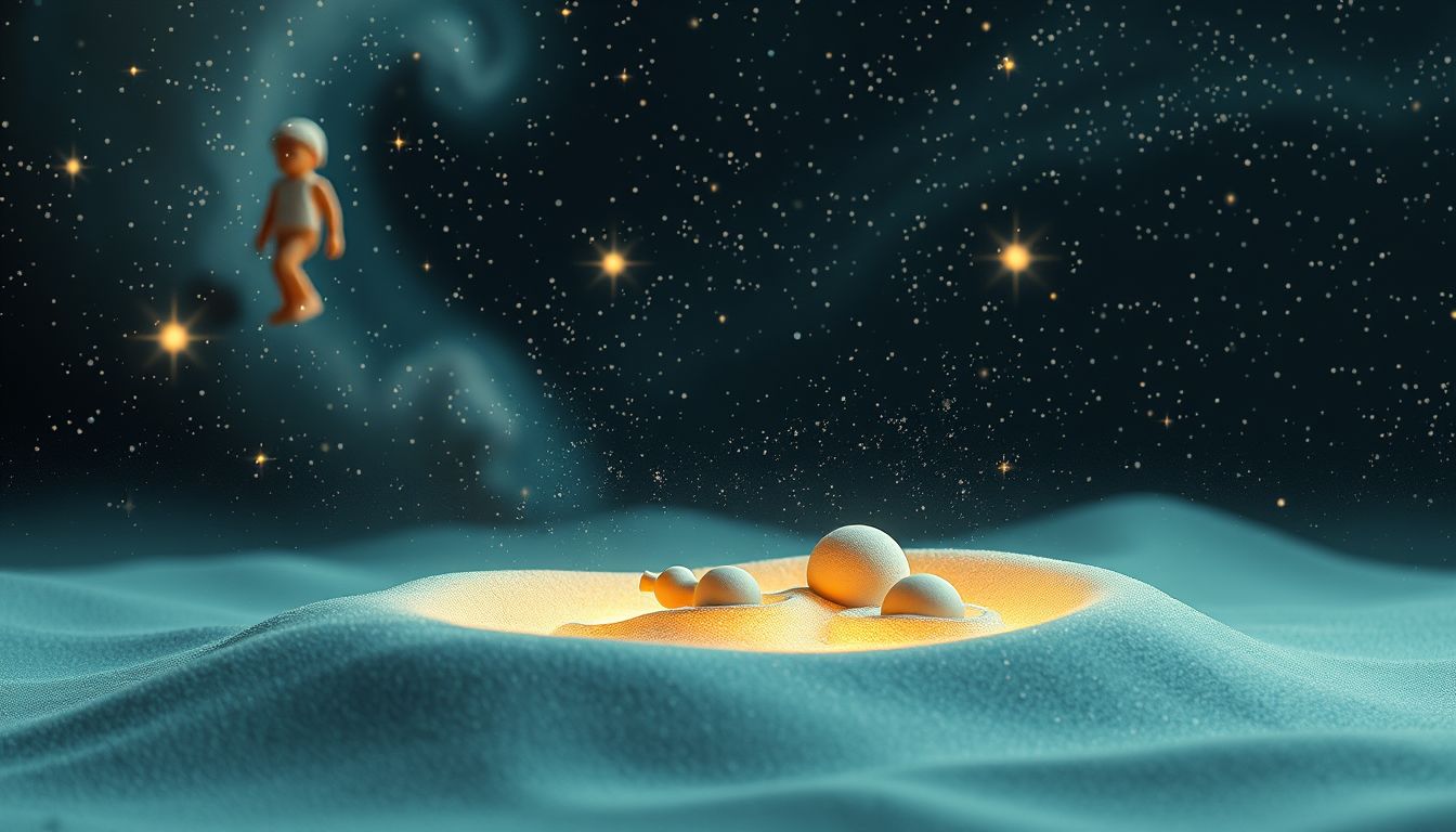 Ein Sandkasten symbolisiert Kindheitserinnerungen und kreative Freiheit.