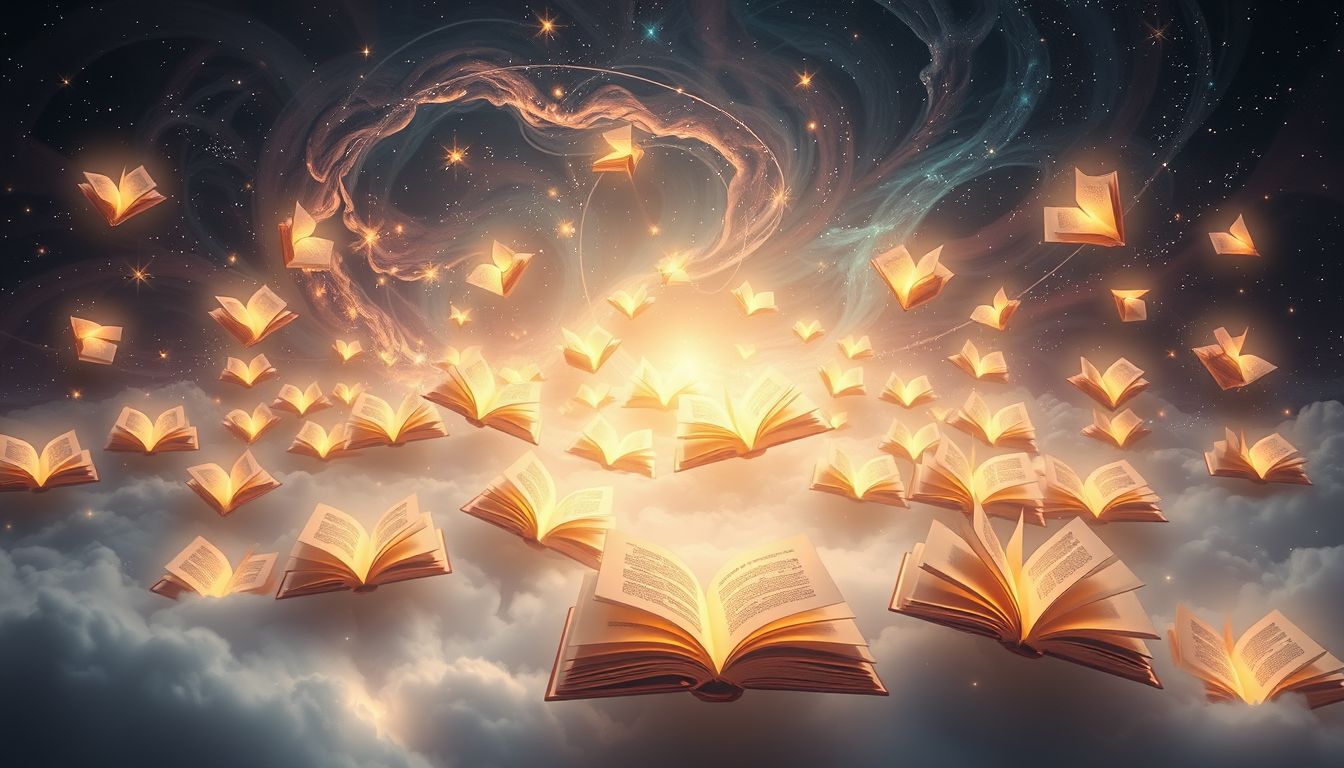 Ein Traum voller neuer Bücher symbolisiert Wissensdurst und Neuanfang.