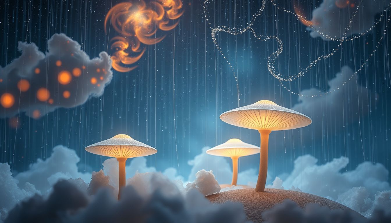 Parasolpilze im Regen symbolisieren unerwartete Chancen in schwierigen Zeiten.