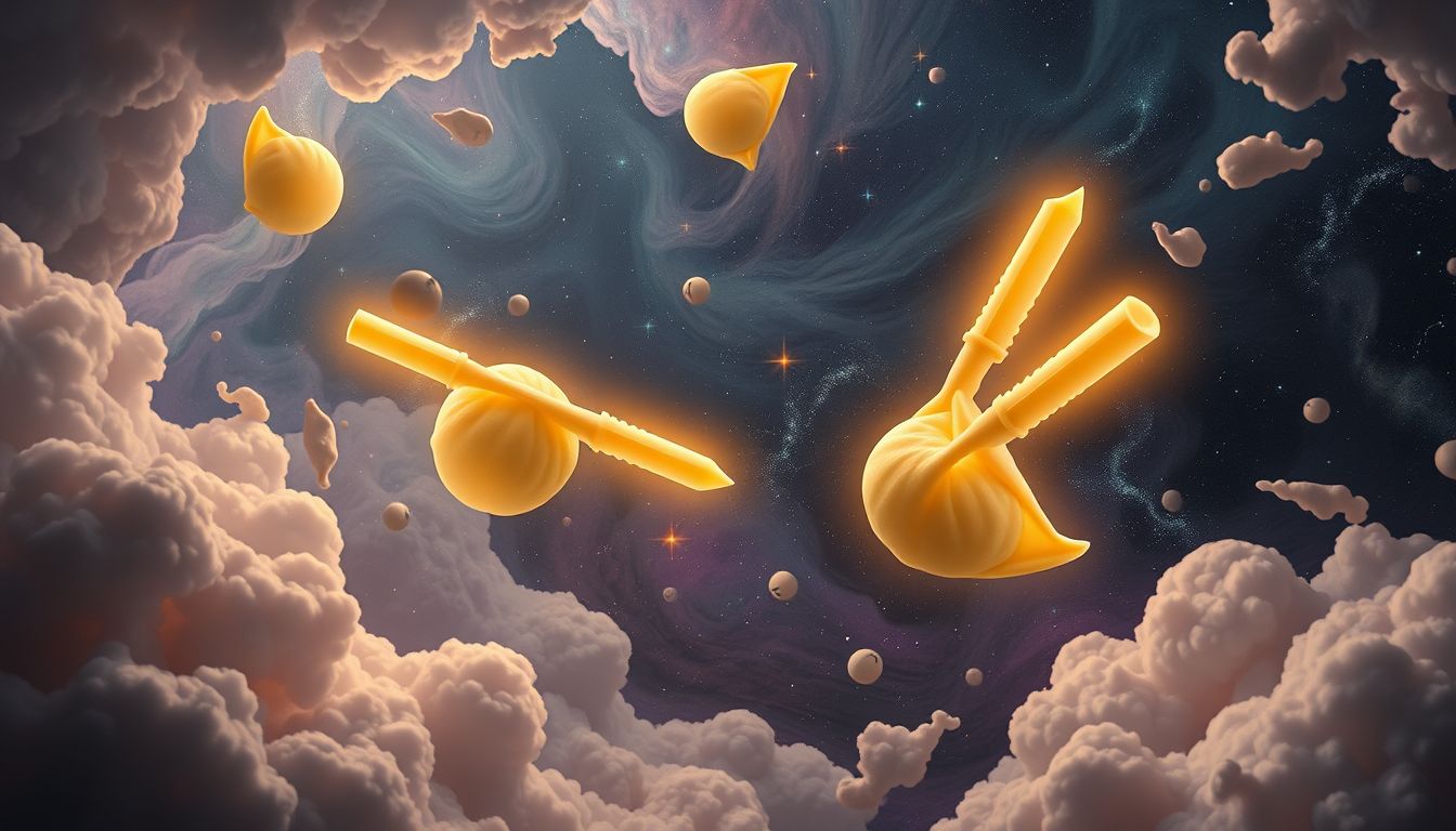 Kartoffelknödel als Waffe symbolisieren kreative Problemlösungen im Traum.