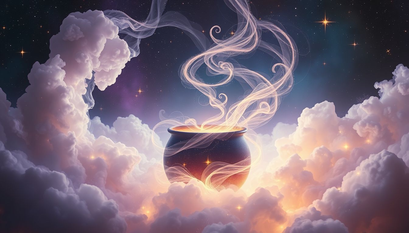 Selbst im Kessel rühren symbolisiert innere Transformation und Selbsterkenntnis.
