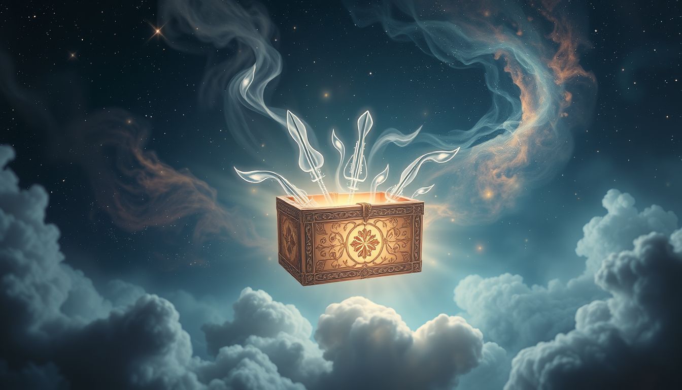 Eine Schatulle mit Waffen symbolisiert innere Konflikte und Verteidigung.