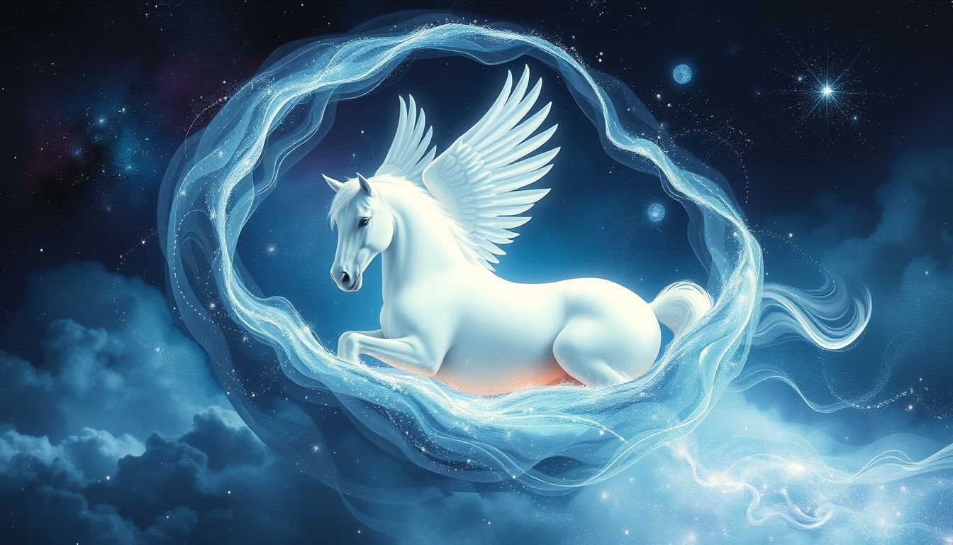 Ein Pegasus im Stall symbolisiert gebändigte Freiheit und versteckte Kreativität.