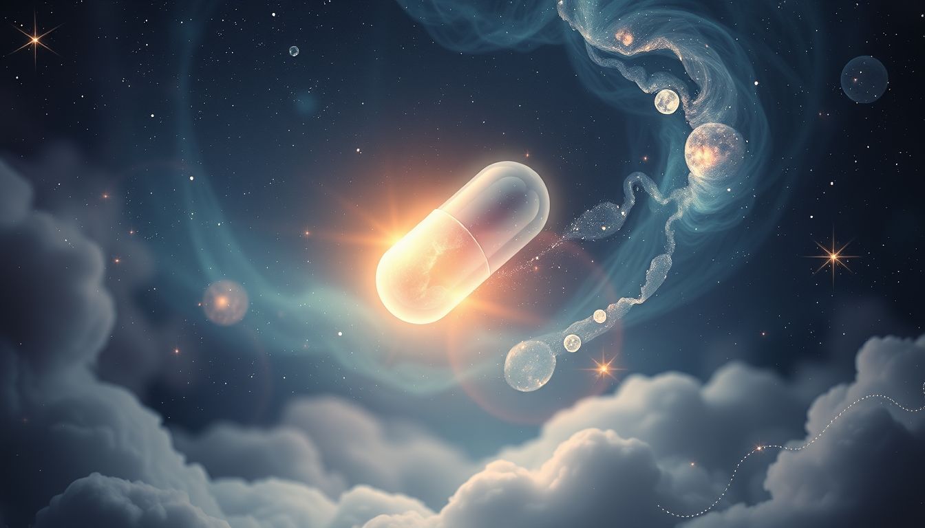 Eine sprechende Pille symbolisiert überraschende Lösungen im Traum.