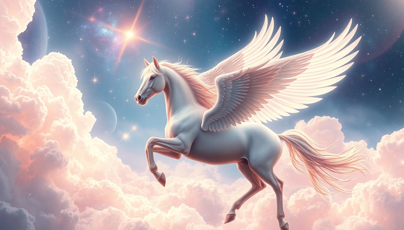 Traum 2 zeigt Freiheit und kreative Inspiration durch Pegasusreiten.