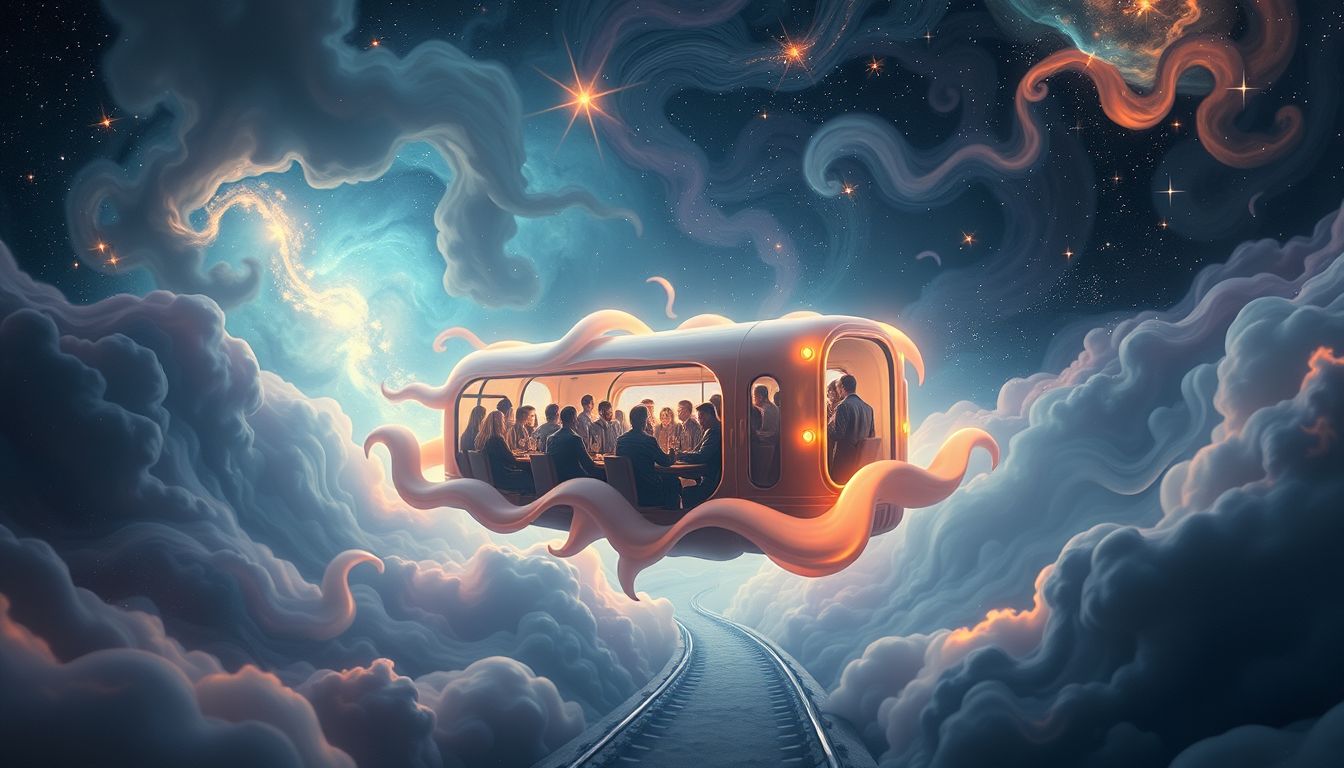 Ein überfüllter Speisewagen symbolisiert soziale Überforderung im Traum.