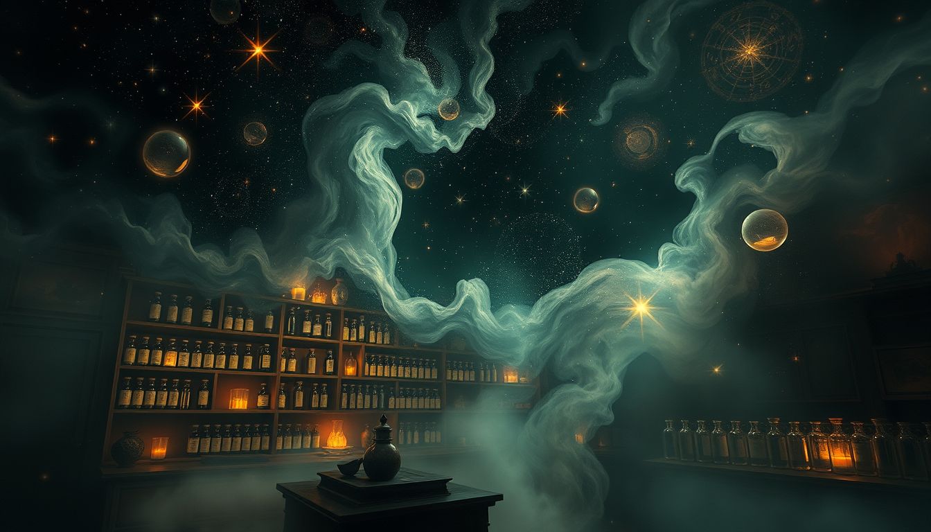 Eine dunkle Apotheke symbolisiert verborgene Ängste und Unsicherheiten im Traum.