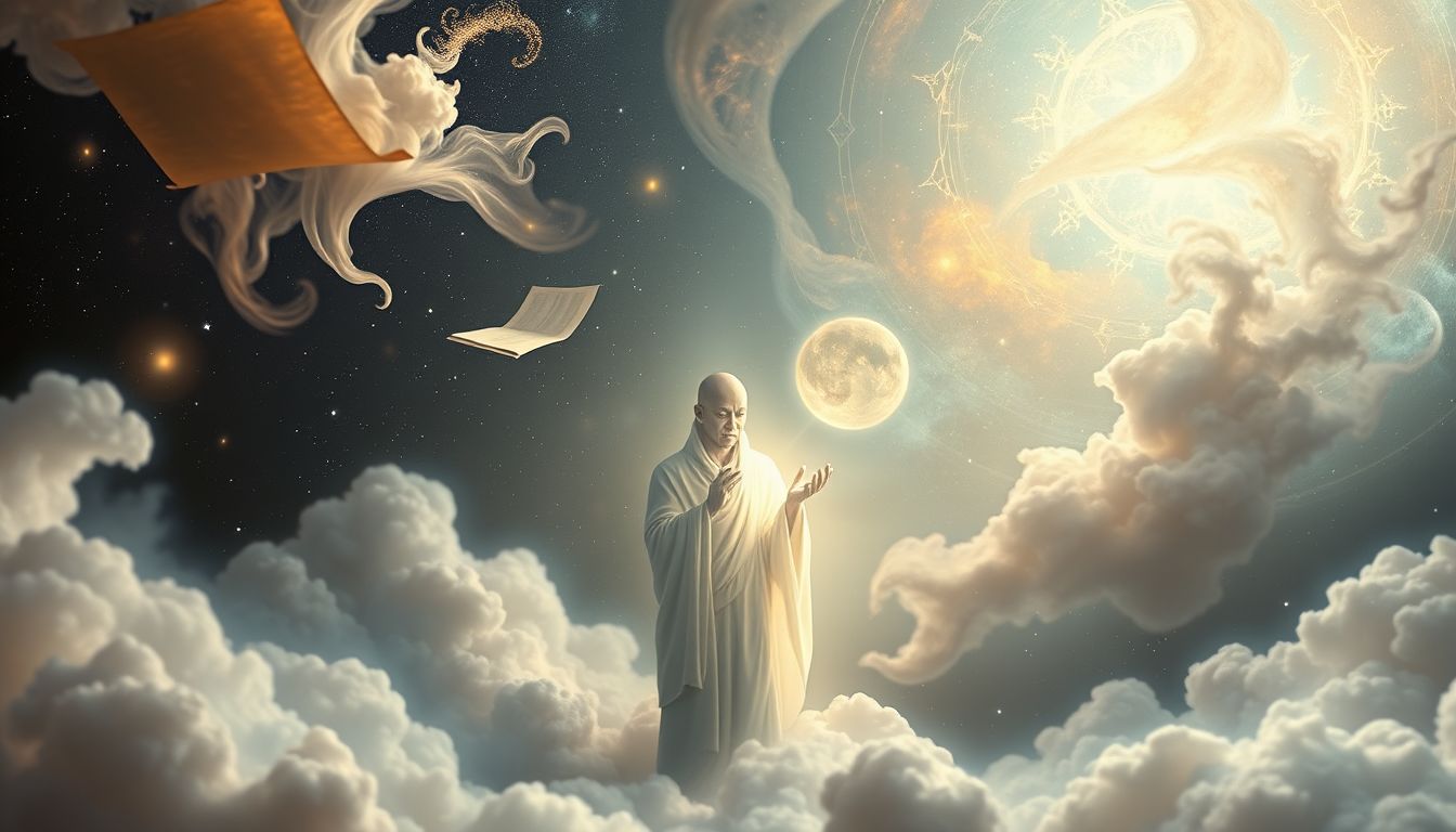 Ein sprechender Klosterbruder symbolisiert innere Weisheit und Führung.