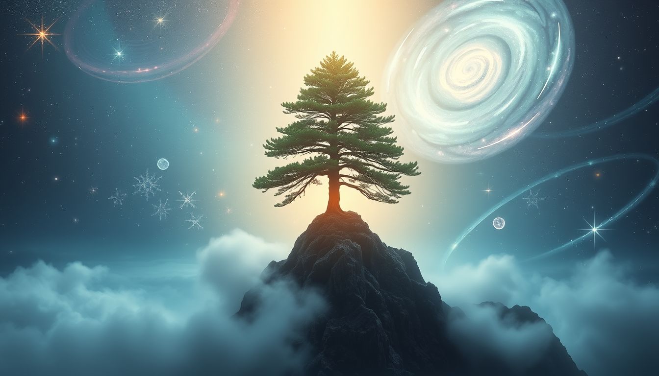 Eine Zeder auf einem Berg symbolisiert innere Stärke und Erhabenheit.