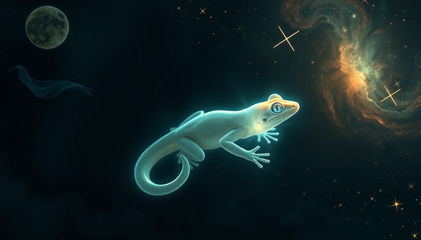 Ein Gecko in der Dunkelheit symbolisiert verborgene Ängste und Schutz.