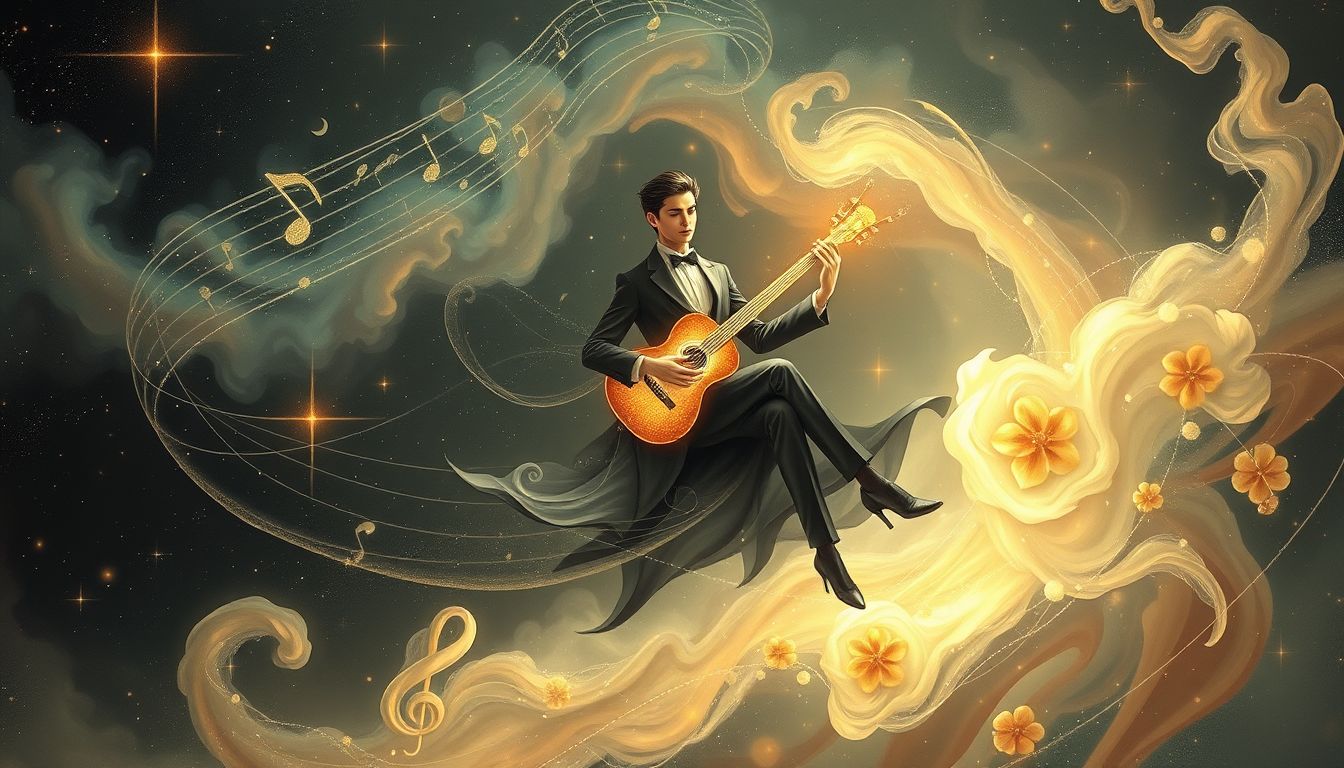 Ein Dandy mit Instrument symbolisiert kreative Selbstdarstellung und Eleganz.