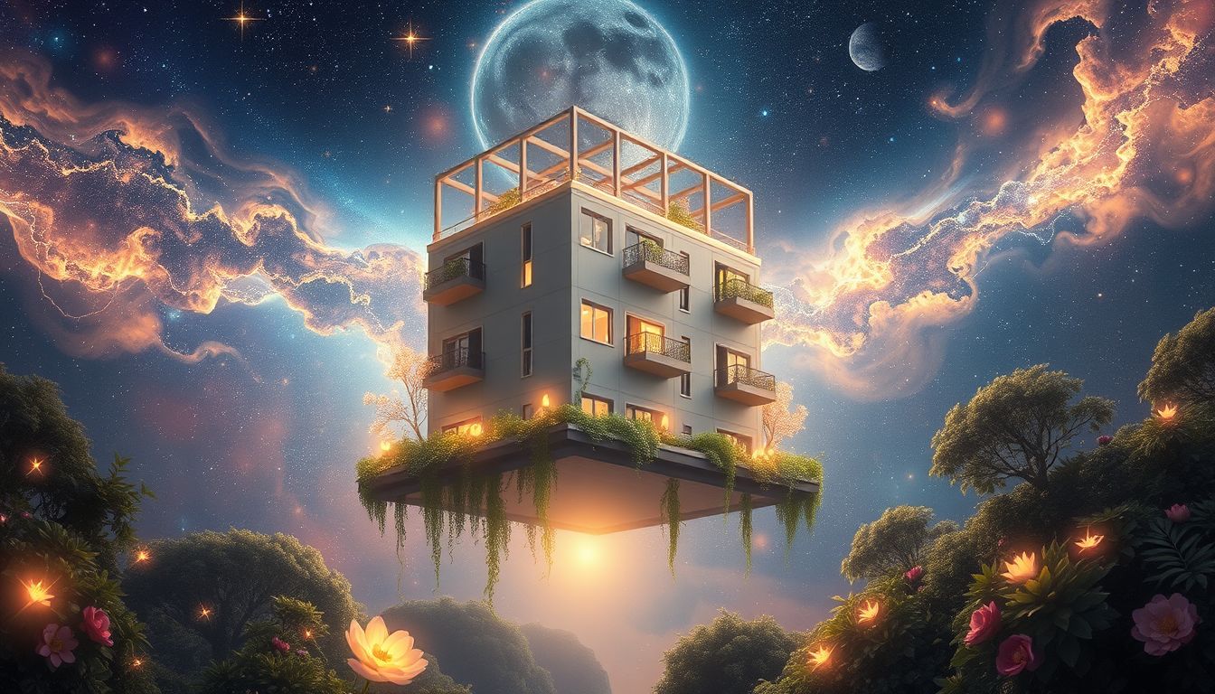 Ein Mietshaus mit Garten symbolisiert Gemeinschaft und persönliche Entfaltung.